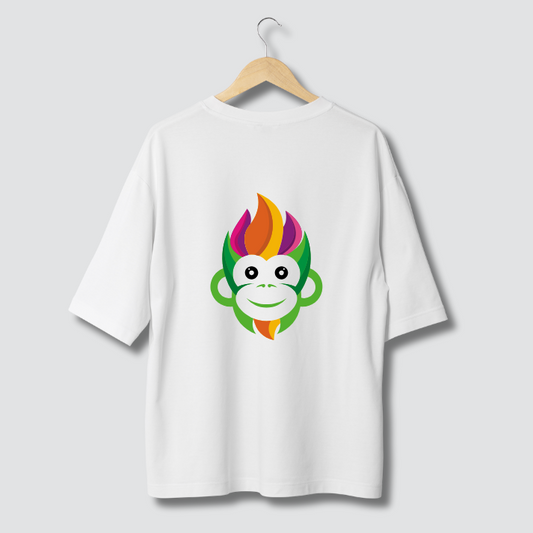 Classic Oversized Tshirt White- Colorful Monkey