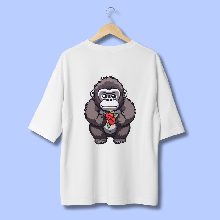 Classic Oversized Tshirt White-Monkey with roses