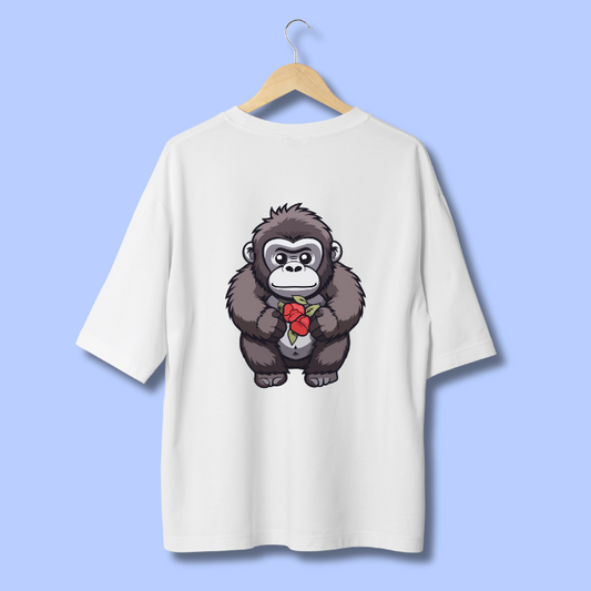 Classic Oversized Tshirt White-Monkey with roses