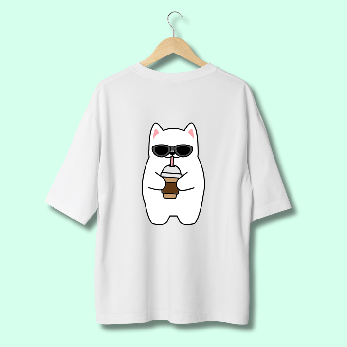 Classic Oversized Tshirt White-Cool Cat