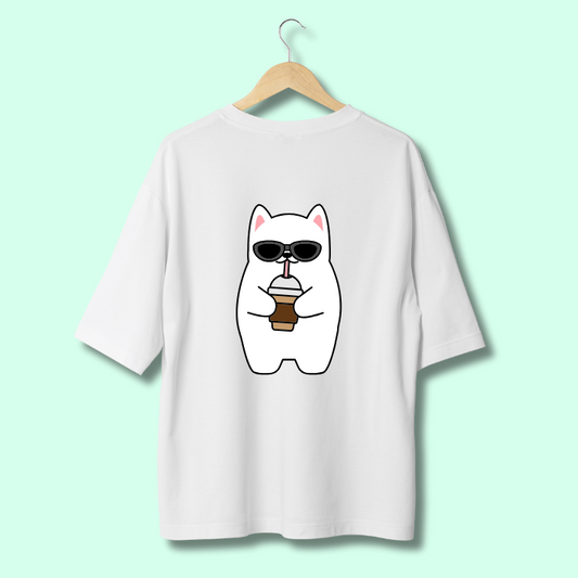 Classic Oversized Tshirt White-Cool Cat