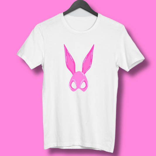 Round Neck Tshirt Printed White- Pink Rabbit