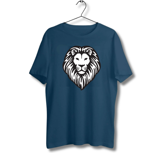 Round Neck Tshirt Printed Navy Blue- Lion