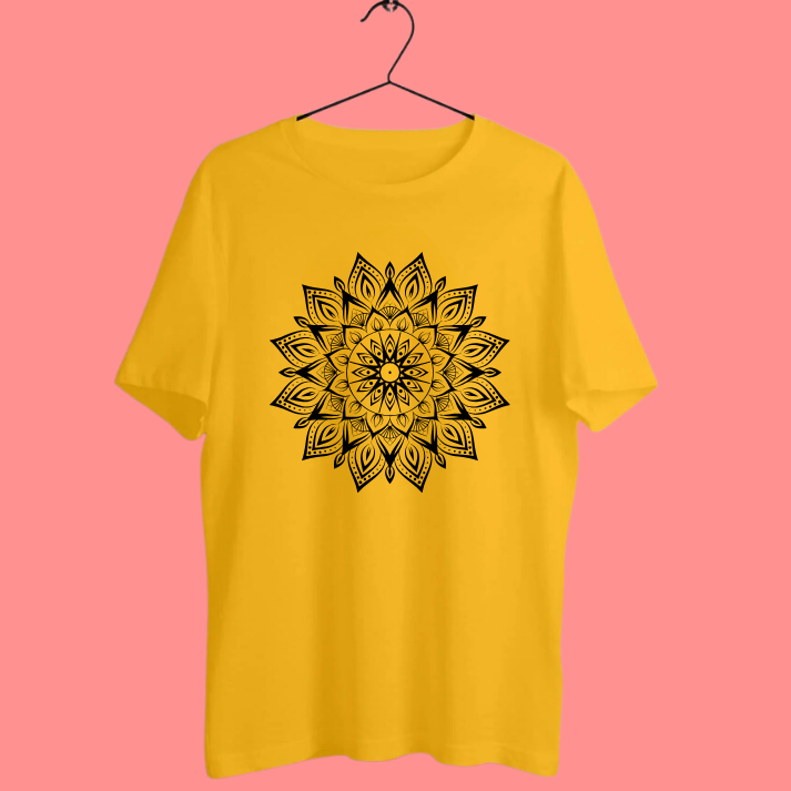 Round Neck Tshirt Printed Yellow- Mandala