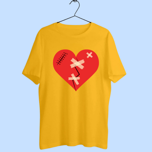 Round Neck Tshirt Printed Yellow- Heart