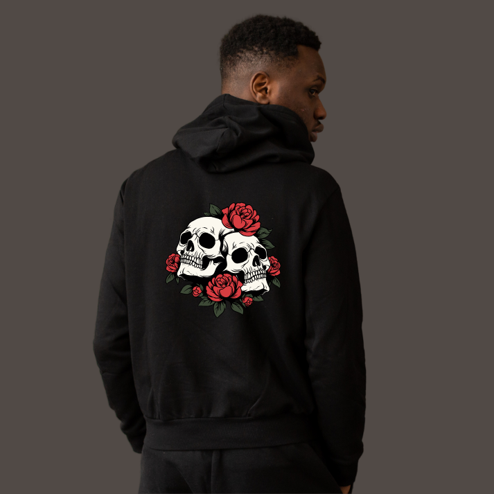 Casual Hoodie- Skull and Roses