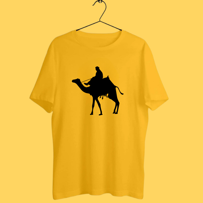 Round Neck Tshirt Printed Yellow- Desert Camel