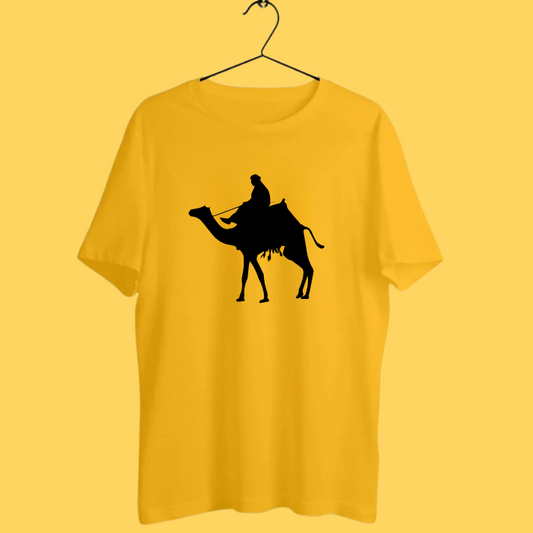 Round Neck Tshirt Printed Yellow- Desert Camel