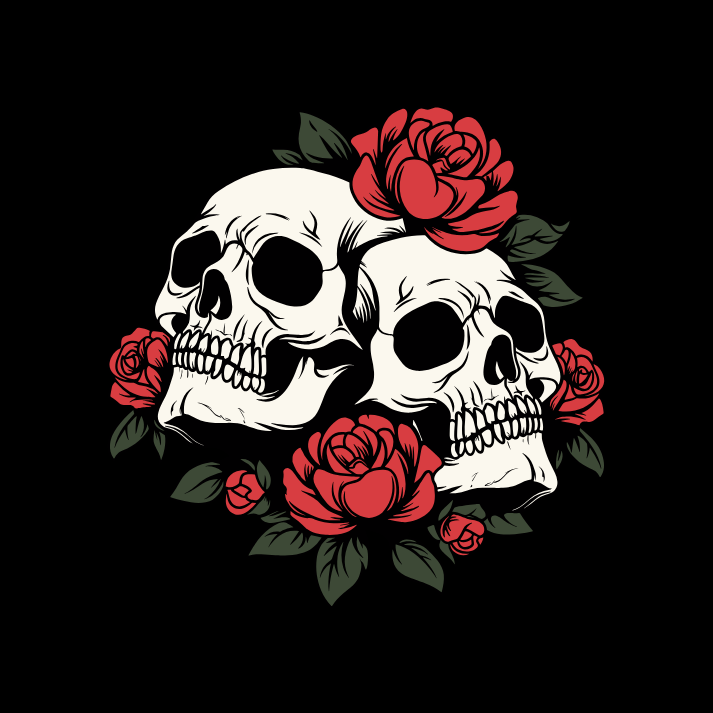 Casual Hoodie- Skull and Roses