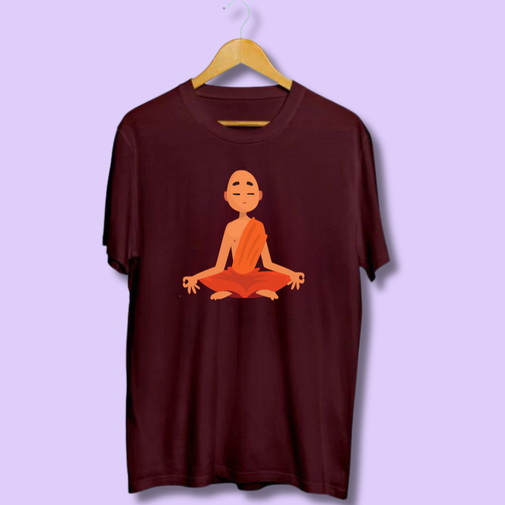 Round Neck Tshirt Printed Maroon- Yoga