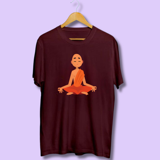 Round Neck Tshirt Printed Maroon- Yoga