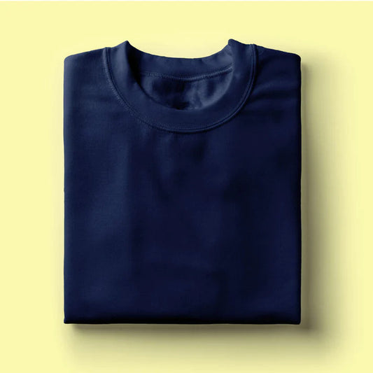 Round Neck Tshirt Plain Navy Blue - Lafangey