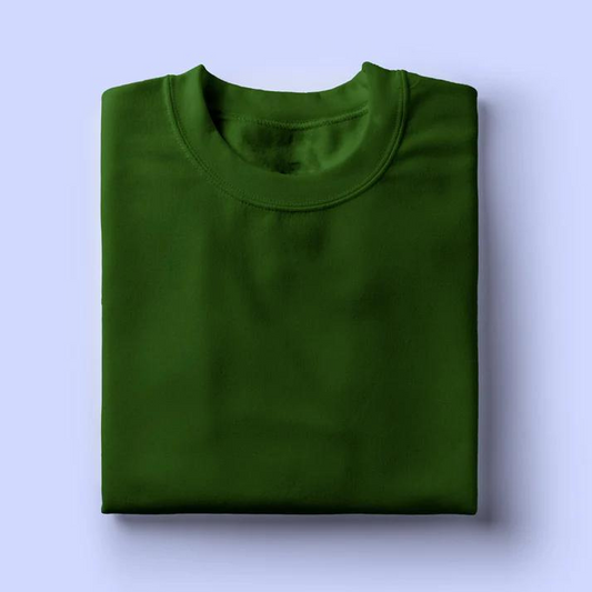 Round Neck Tshirt Plain Bottle Green- Lafangey