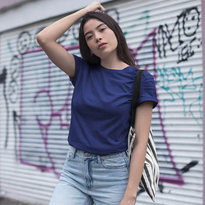 Round Neck T-shirt Plain Navy Blue