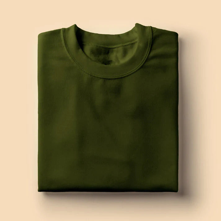 Round Neck Tshirt Plain Olive Green- Lafangey